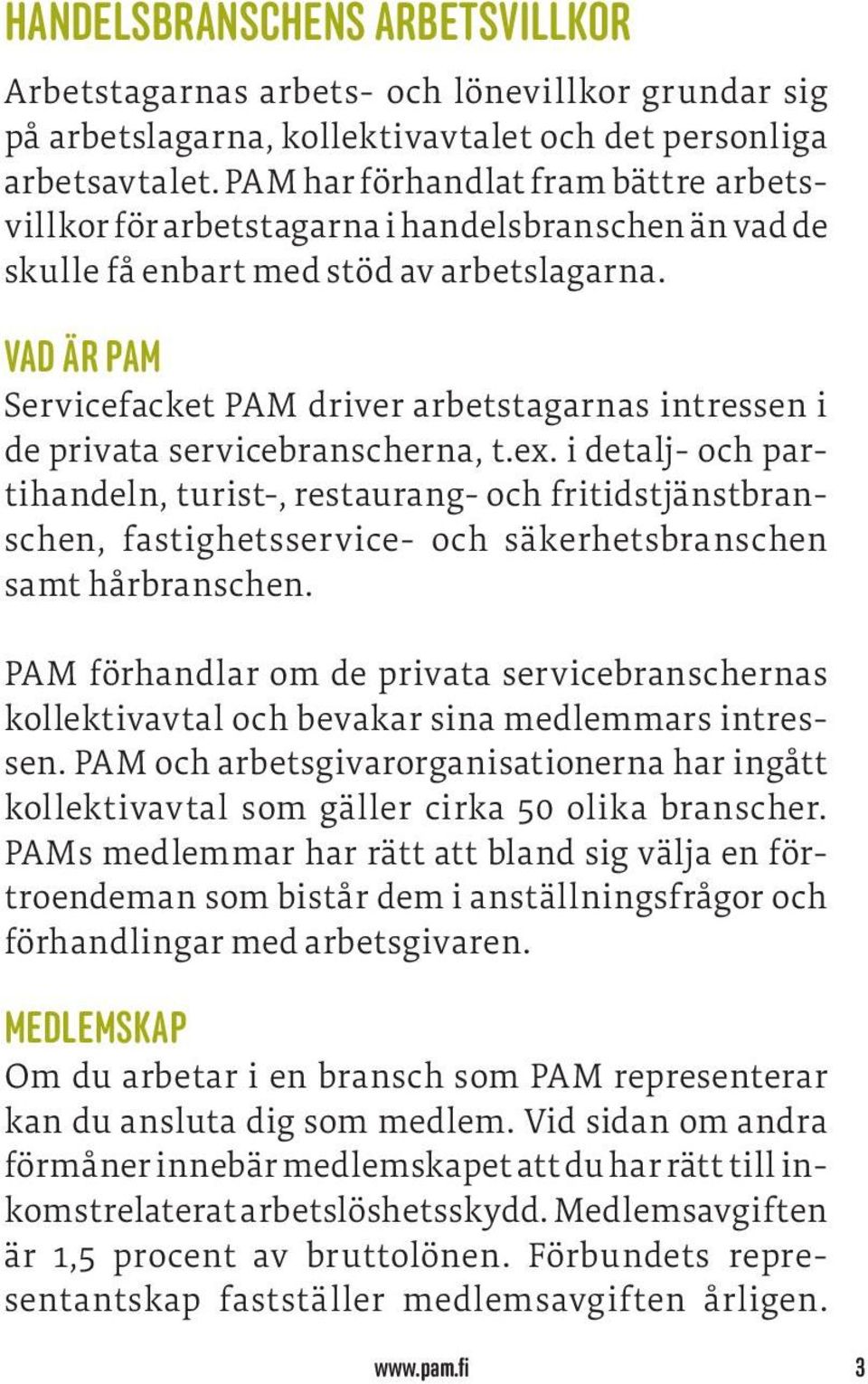 VAD ÄR PAM Servicefacket PAM driver arbetstagarnas intressen i de privata servicebranscherna, t.ex.