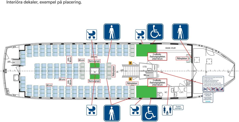 2 rullstols- /barnvagnsplatser, 250x150 cm Äldreplatser
