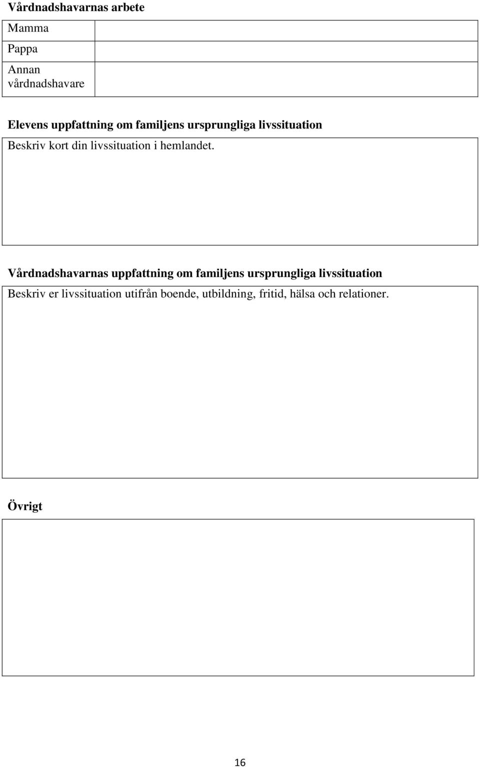 Vårdnadshavarnas uppfattning om familjens ursprungliga livssituation Beskriv er