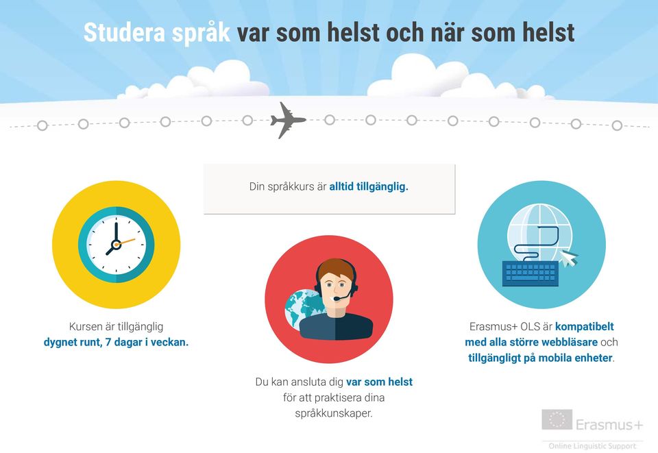 Erasmus+ OLS är kompatibelt med alla större webbläsare och tillgängligt på