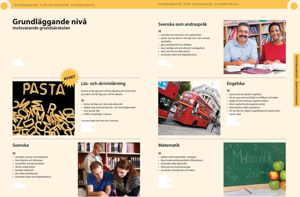 pratar om hur det är i Sverige och i det svenska samhället gör studiebesök och utflykter övar vanliga ord och uttryck i vardagslivet läser och skriver olika texter använder dator och digitalkamera.