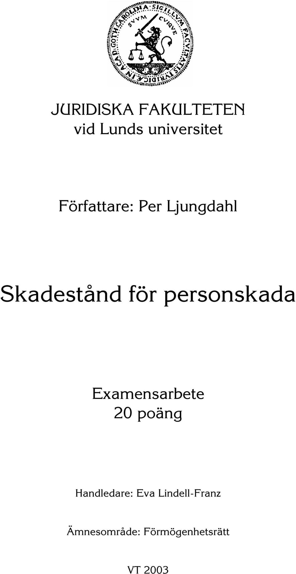 personskada Examensarbete 20 poäng Handledare: