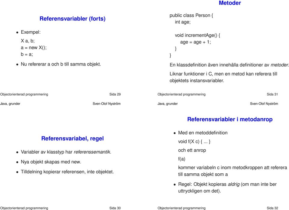 Liknar funktioner i C, men en metod kan referera till objektets instansvariabler.