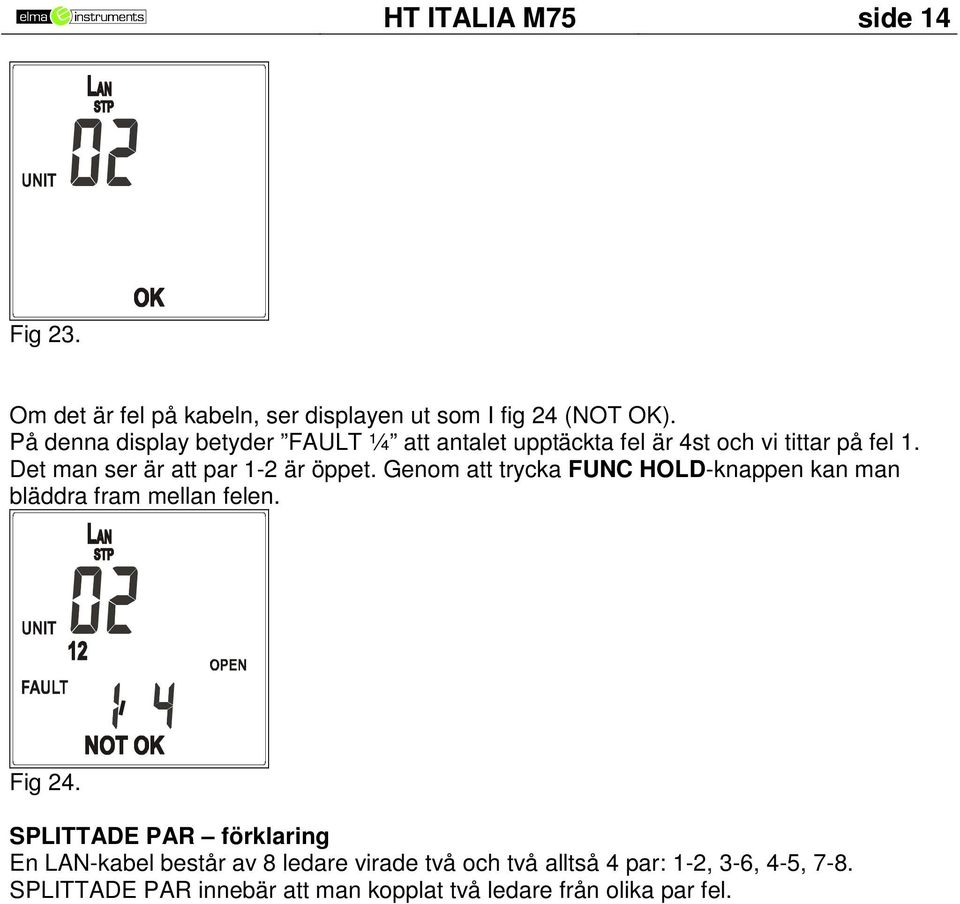 Det man ser är att par - är öppet. Genom att trycka FUNC HOLD-knappen kan man bläddra fram mellan felen. Fig.