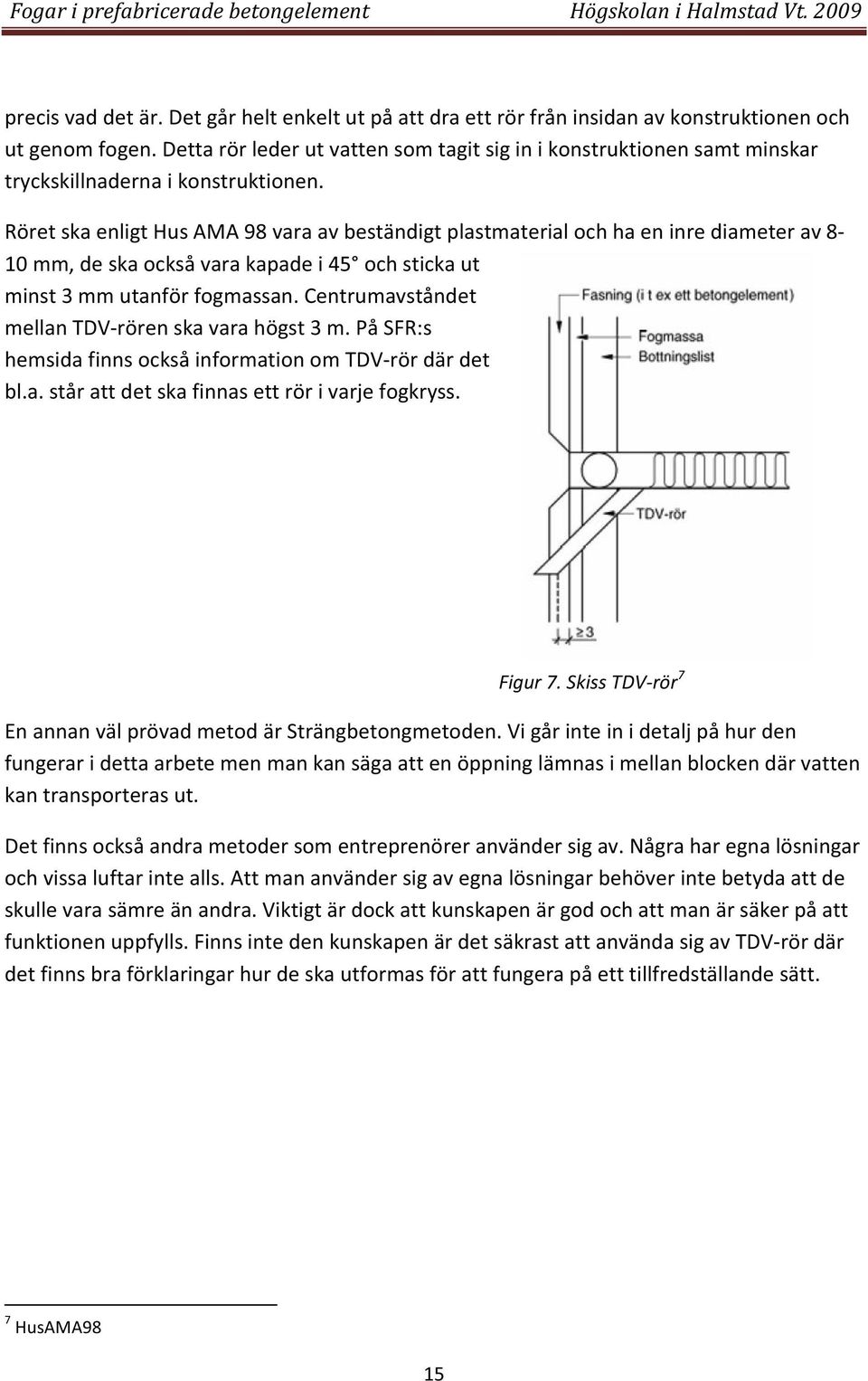 RöretskaenligtHusAMA98varaavbeständigtplastmaterialochhaeninrediameterav8 10mm,deskaocksåvarakapadei45 ochstickaut minst3mmutanförfogmassan.centrumavståndet mellantdvrörenskavarahögst3m.