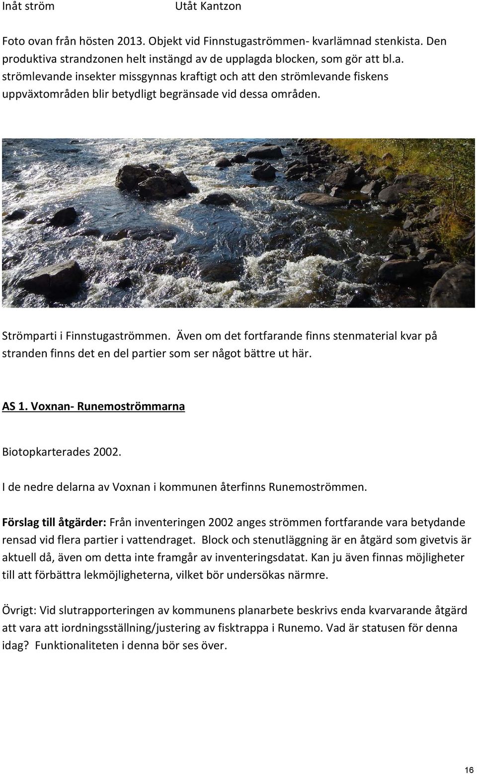 I de nedre delarna av Voxnan i kommunen återfinns Runemoströmmen. Förslag till åtgärder: Från inventeringen 2002 anges strömmen fortfarande vara betydande rensad vid flera partier i vattendraget.