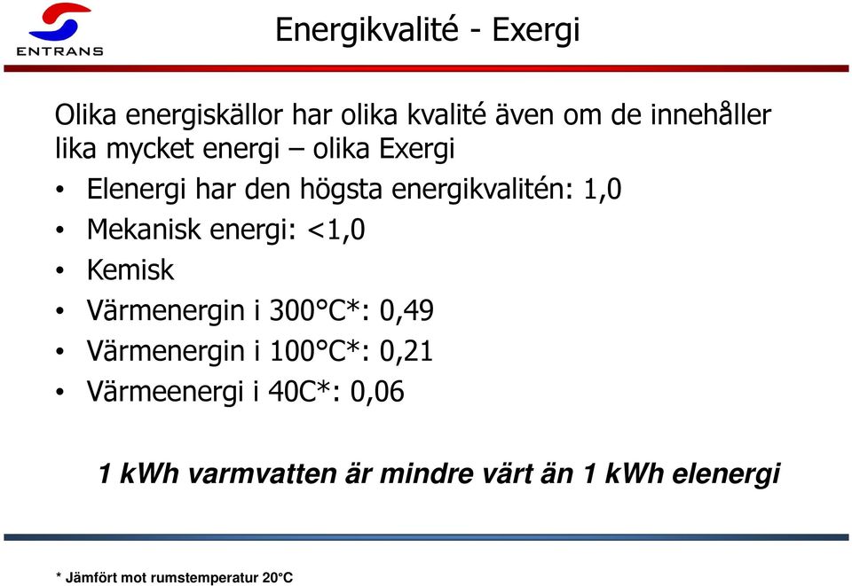 <1,0 Kemisk Värmenergin i 300 C*: 0,49 Värmenergin i 100 C*: 0,21 Värmeenergi i 40C*: