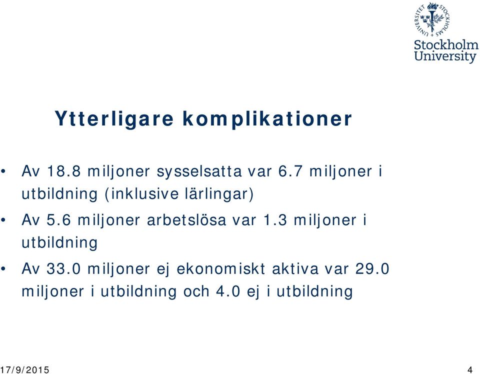 6 miljoner arbetslösa var 1.3 miljoner i utbildning Av 33.