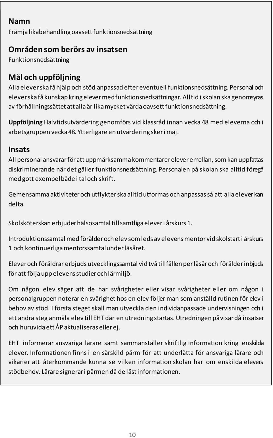 Uppföljning Halvtidsutvärdering genomförs vid klassråd innan vecka 48 med eleverna och i arbetsgruppen vecka 48. Ytterligare en utvärdering sker i maj.