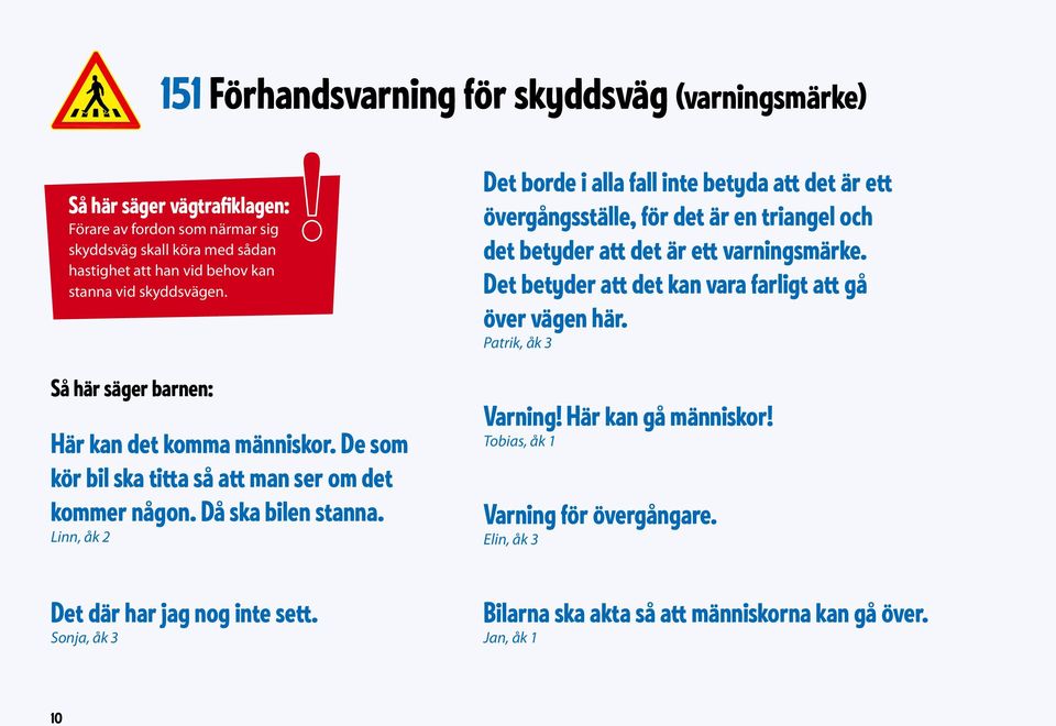 Linn, åk 2 Det borde i alla fall inte betyda att det är ett övergångsställe, för det är en triangel och det betyder att det är ett varningsmärke.