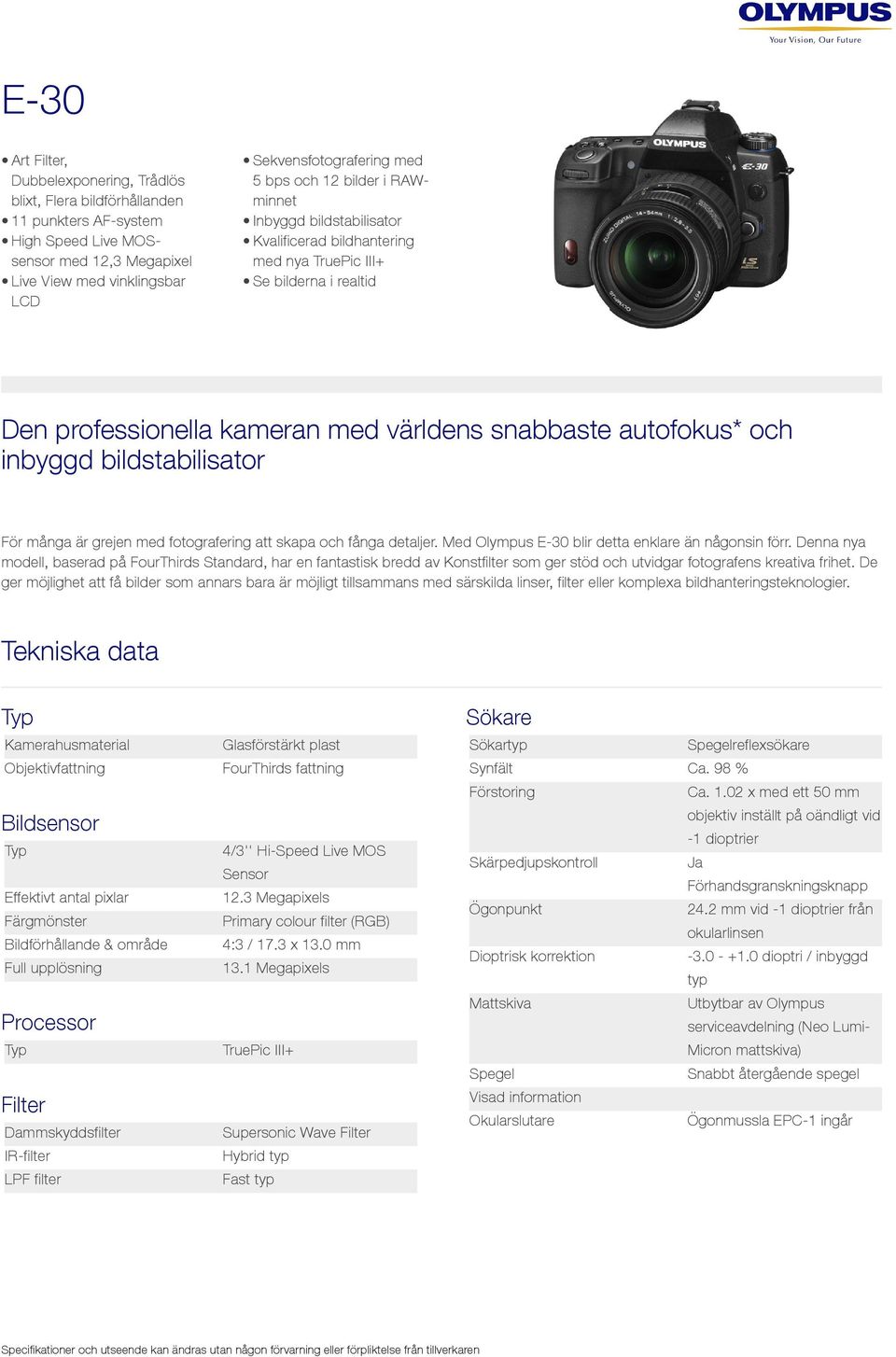 bildstabilisator För många är grejen med fotografering att skapa och fånga detaljer. Med Olympus E-30 blir detta enklare än någonsin förr.