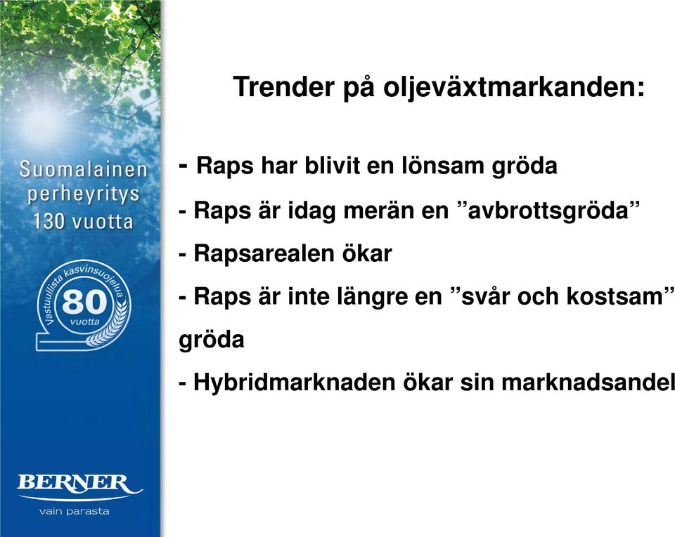 Rapsarealen ökar - Raps är inte längre en svår och