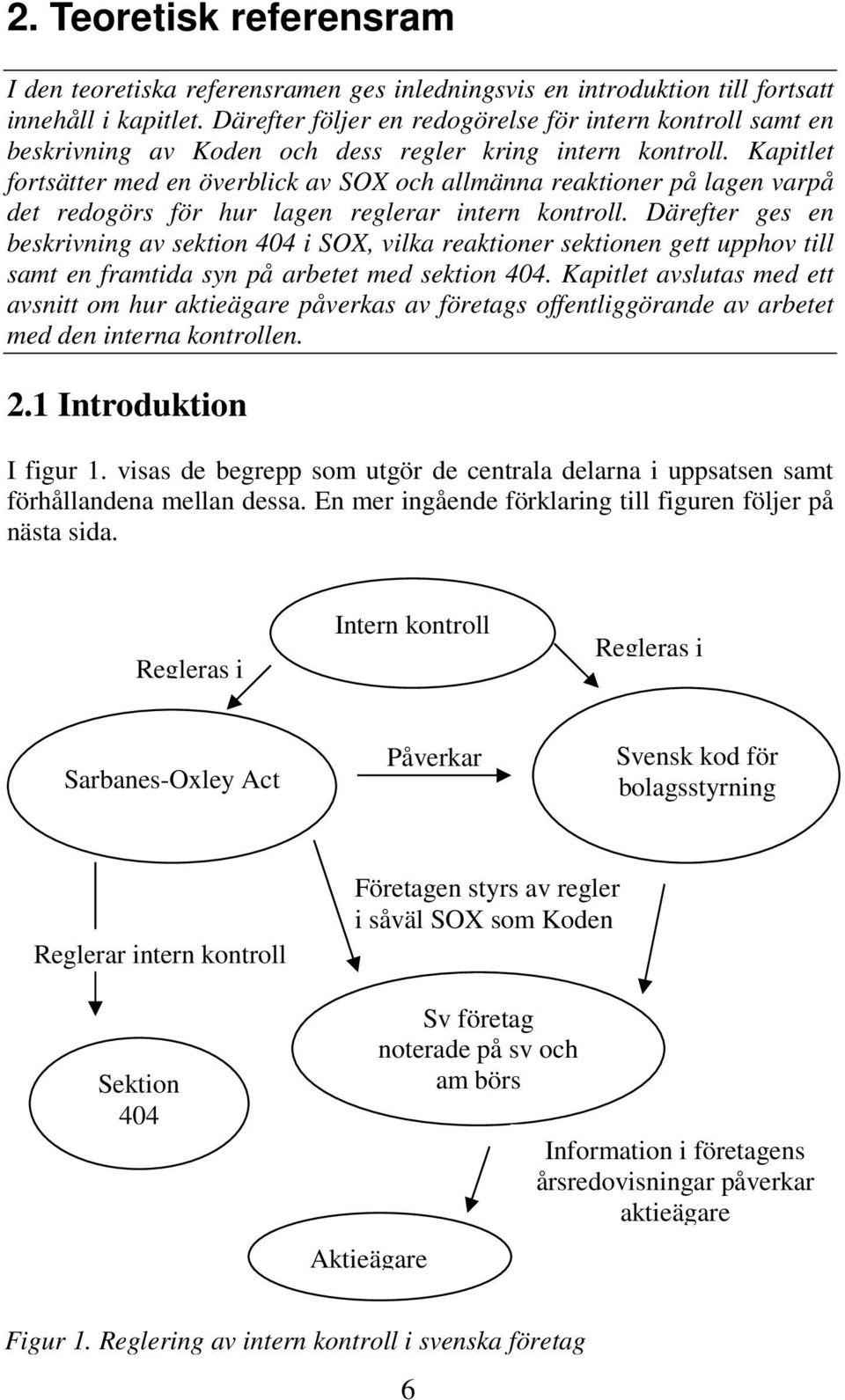 Kapitlet fortsätter med en överblick av SOX och allmänna reaktioner på lagen varpå det redogörs för hur lagen reglerar intern kontroll.