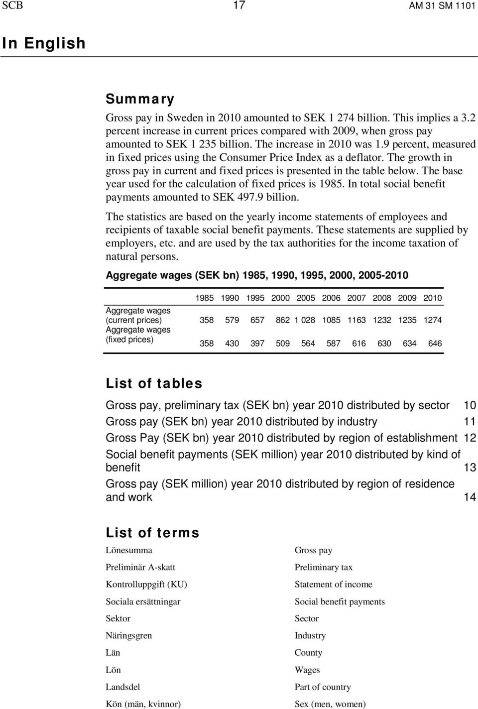 9 percent, measured in fixed prices using the Consumer Price Index as a deflator. The growth in gross pay in current and fixed prices is presented in the table below.