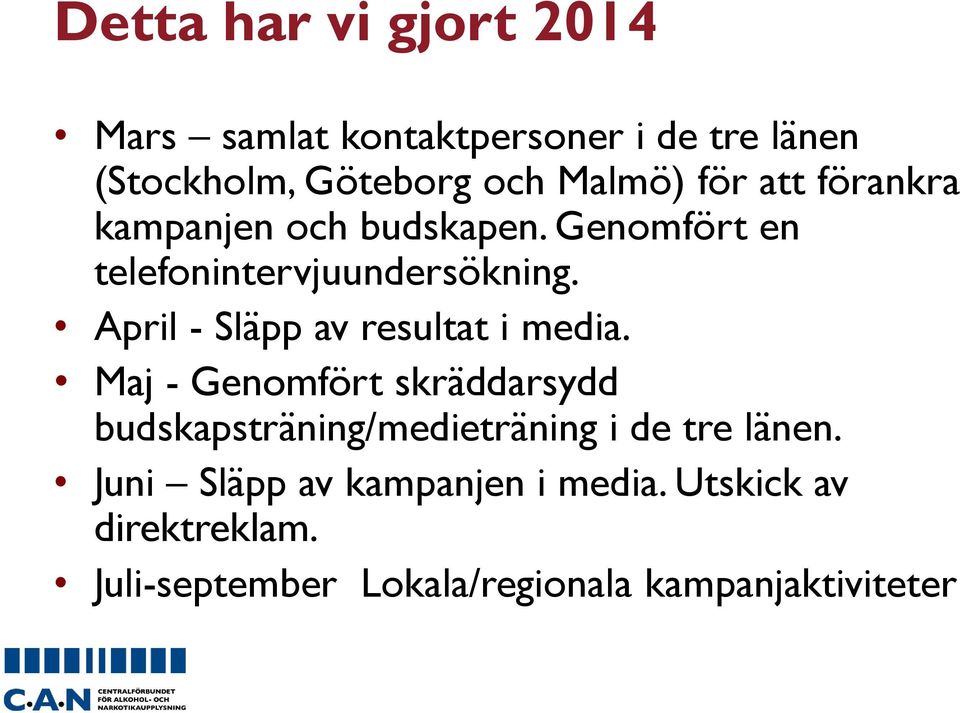 April - Släpp av resultat i media.