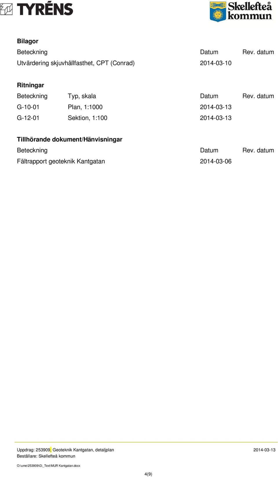 datum G-10-01 Plan, 1:1000 2014-03-13 G-12-01 Sektion, 1:100 2014-03-13 Tillhörande dokument/hänvisningar