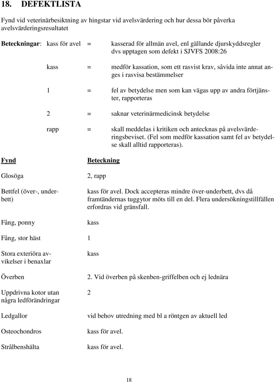 andra förtjänster, rapporteras 2 = saknar veterinärmedicinsk betydelse rapp = skall meddelas i kritiken och antecknas på avelsvärderingsbeviset.