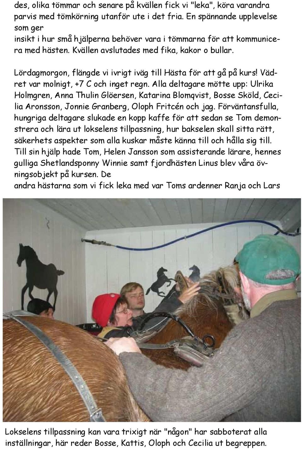 Lördagmorgon, flängde vi ivrigt iväg till Hästa för att gå på kurs! Vädret var molnigt, +7 C och inget regn.