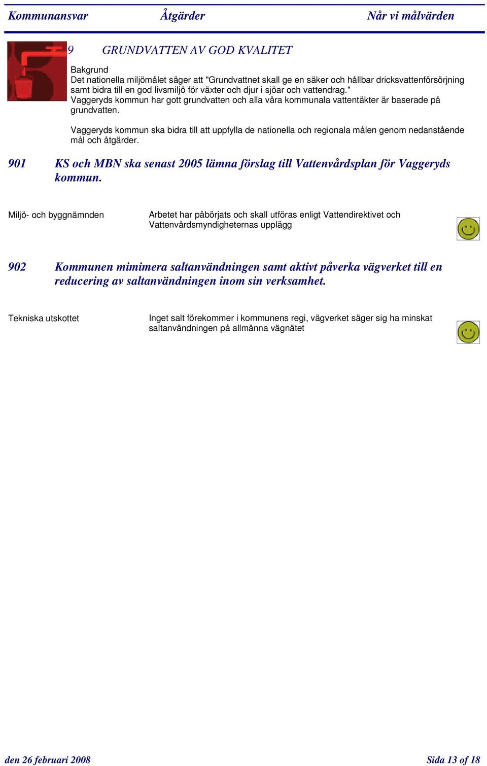 901 KS och MBN ska senast 2005 lämna förslag till Vattenvårdsplan för Vaggeryds kommun.