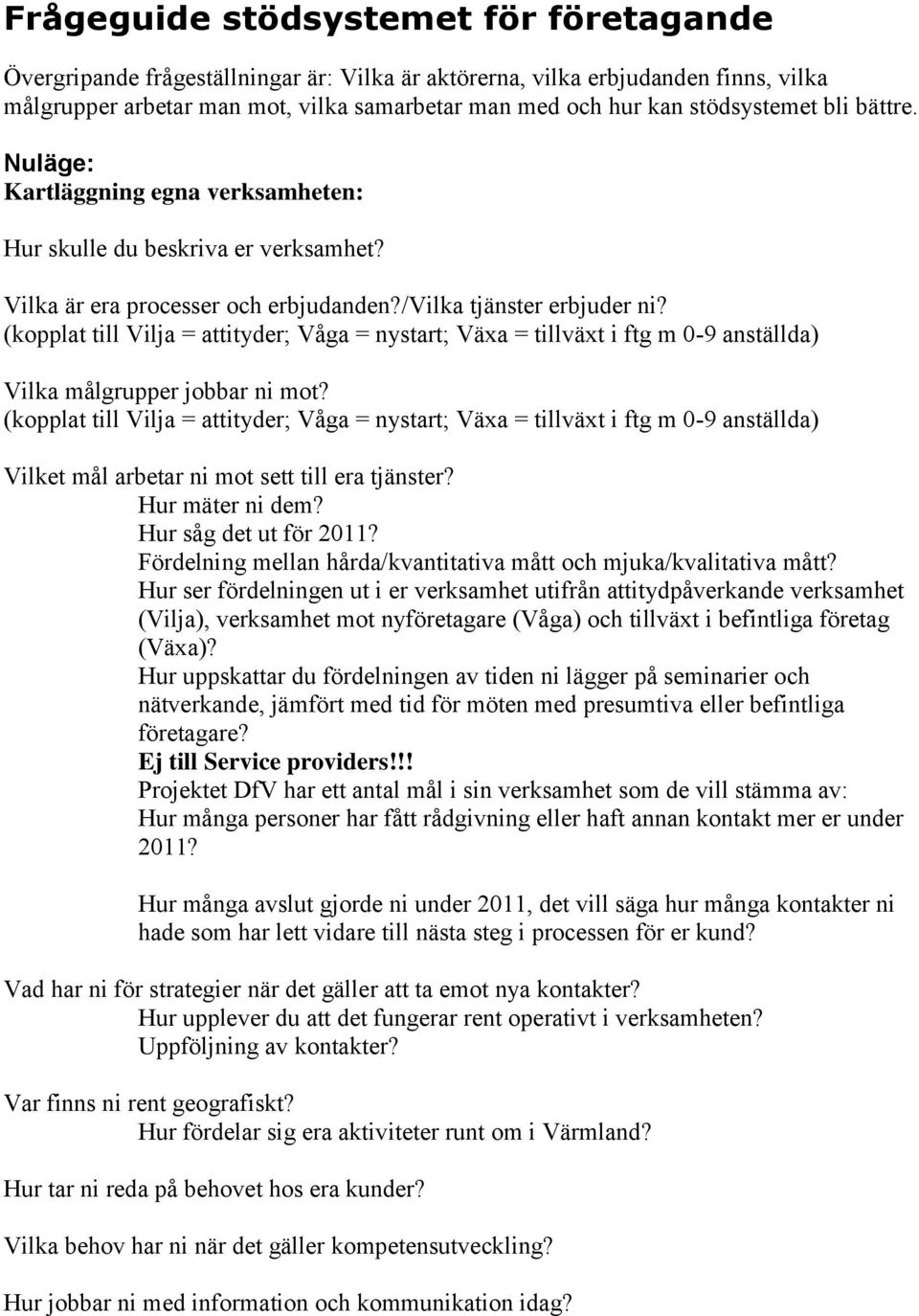 (kopplat till Vilja = attityder; Våga = nystart; Växa = tillväxt i ftg m 0-9 anställda) Vilka målgrupper jobbar ni mot?