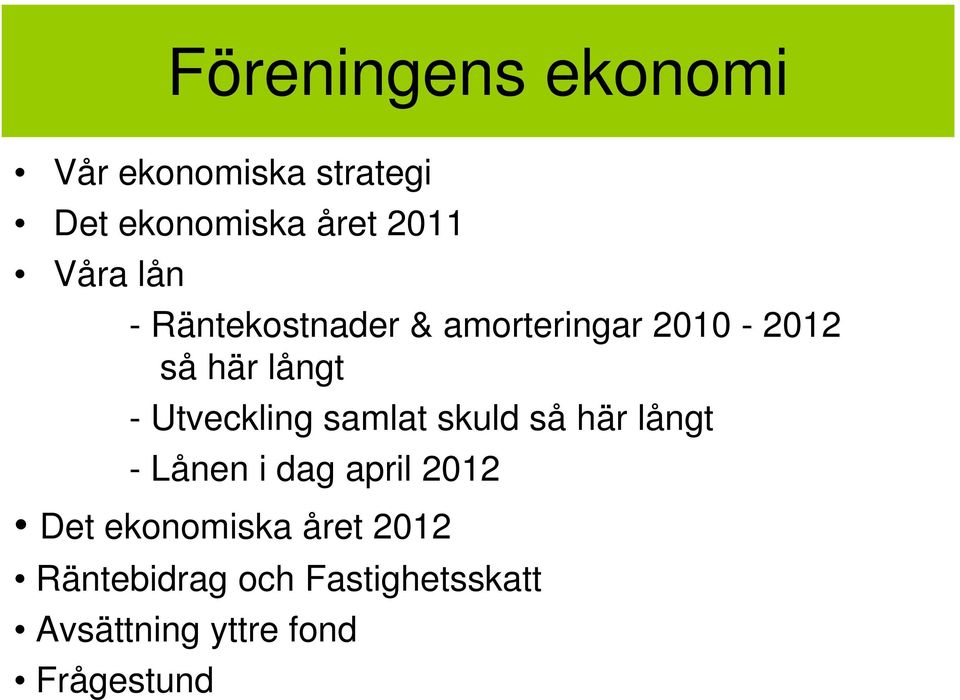 Utveckling samlat skuld så här långt - Lånen i dag april 2012 Det