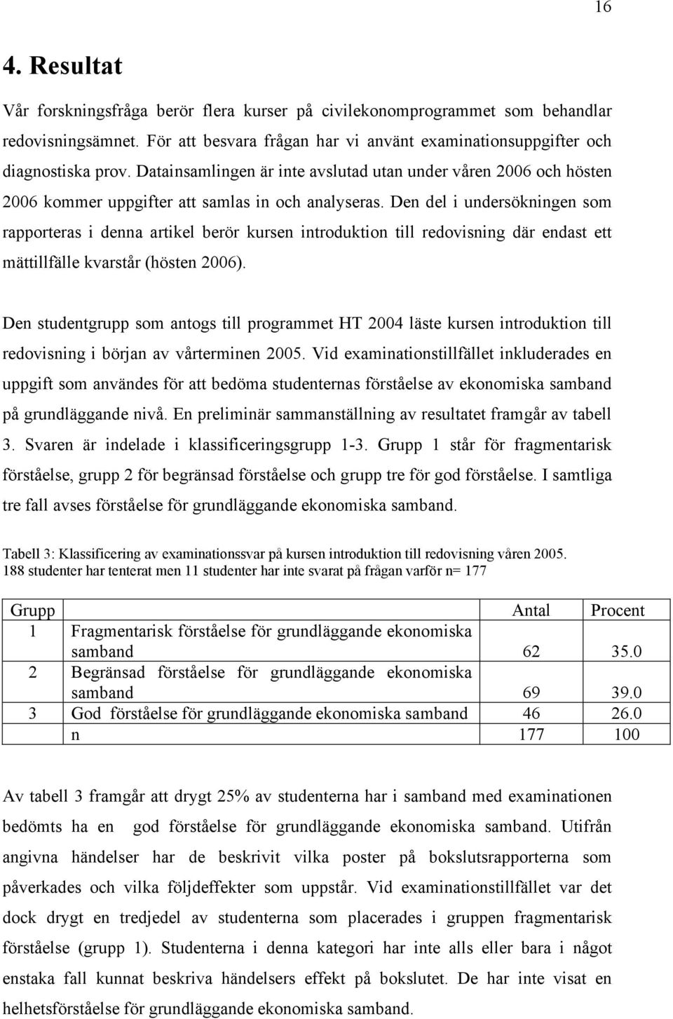 Den del i undersökningen som rapporteras i denna artikel berör kursen introduktion till redovisning där endast ett mättillfälle kvarstår (hösten 2006).