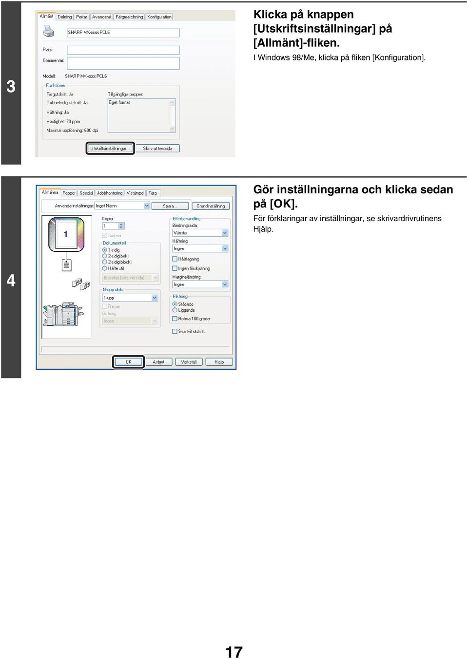 I Windows 98/Me, klicka på fliken [Konfiguration].