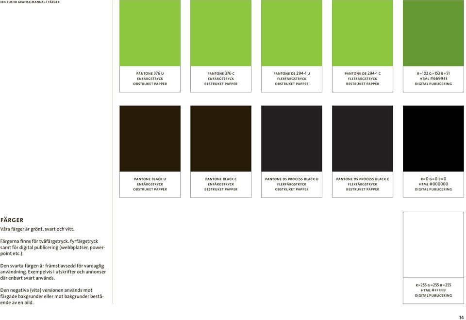 u flerfärgstryck obstruket papper pantone ds process black c flerfärgstryck bestruket papper r=0 g=0 b=0 html #000000 digital publicering färger Våra färger är grönt, svart och vitt.