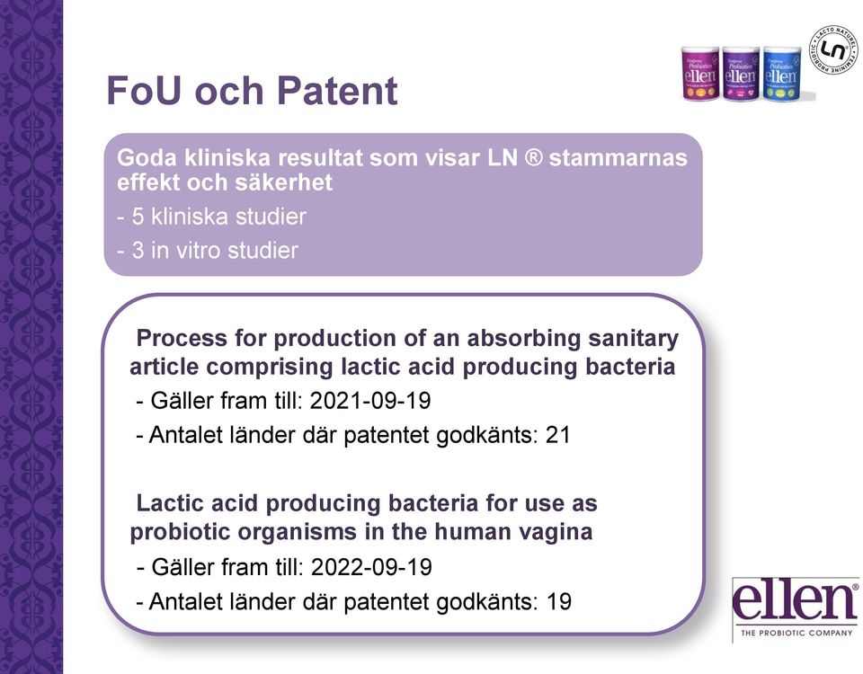 - Gäller fram till: 2021-09-19 - Antalet länder där patentet godkänts: 21 Lactic acid producing bacteria for use
