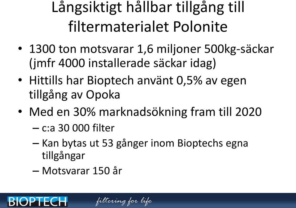 använt 0,5% av egen tillgång av Opoka Med en 30% marknadsökning fram till 2020 c:a