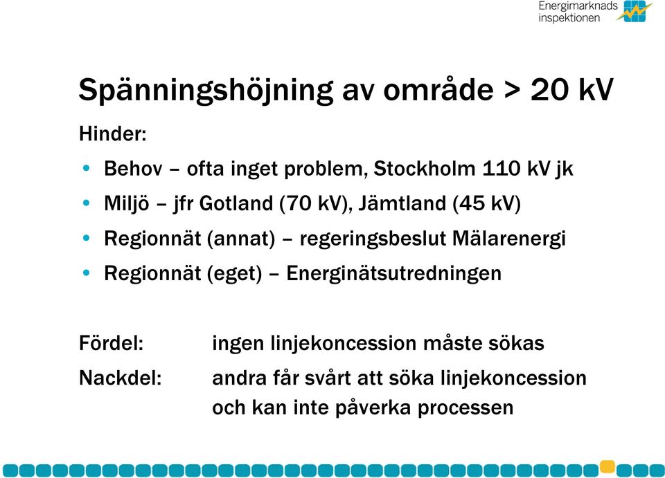 Mälarenergi Regionnät (eget) Energinätsutredningen Fördel: Nackdel: ingen