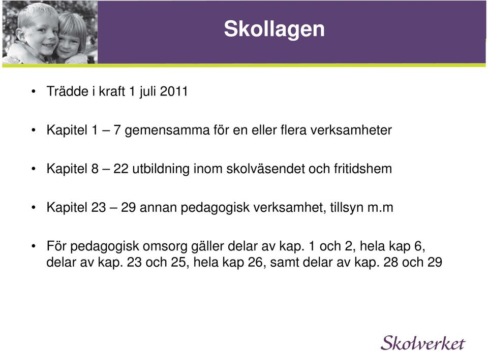 annan pedagogisk verksamhet, tillsyn m.m För pedagogisk omsorg gäller delar av kap.