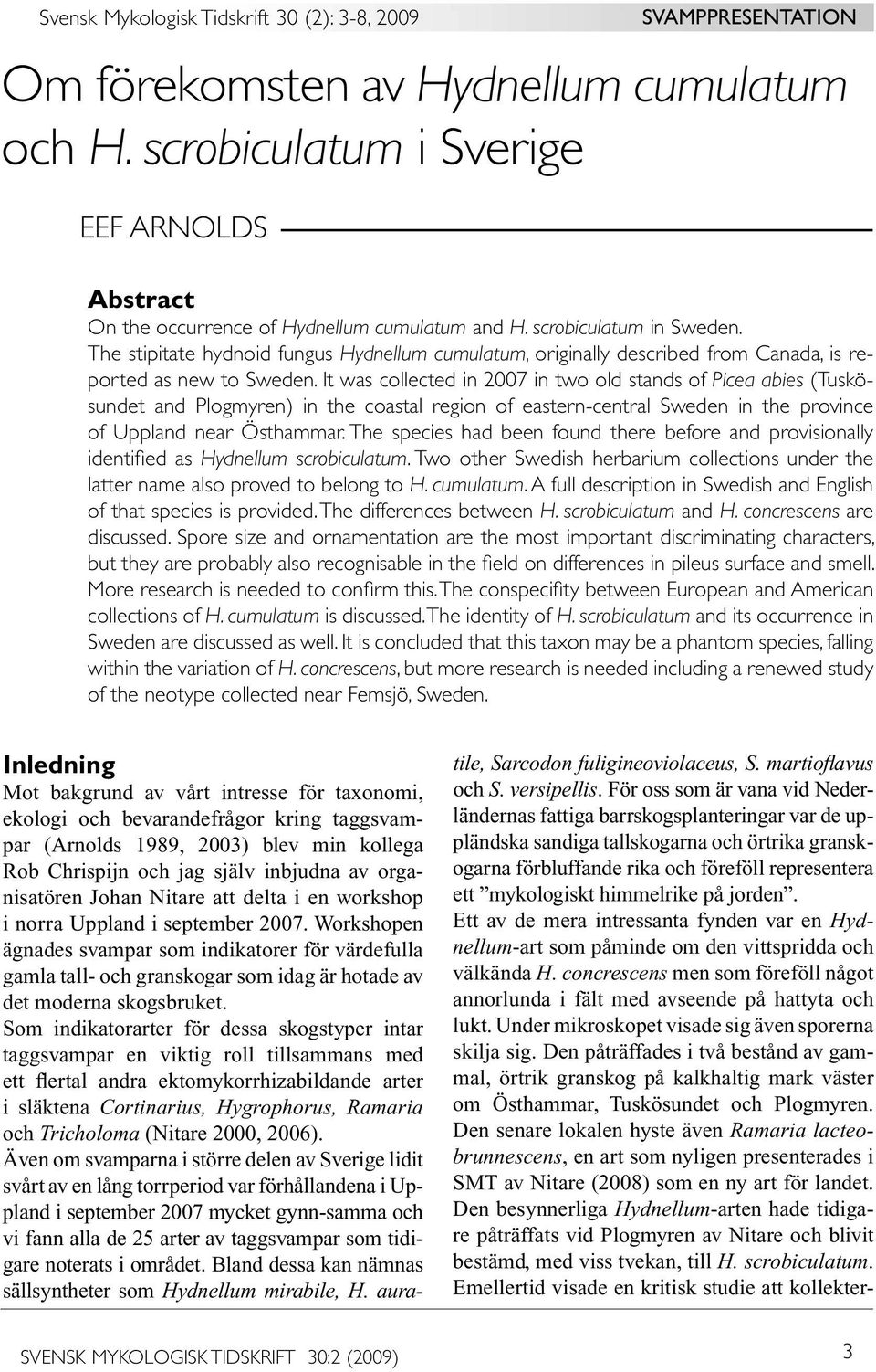 The stipitate hydnoid fungus Hydnellum cumulatum, originally described from Canada, is reported as new to Sweden.