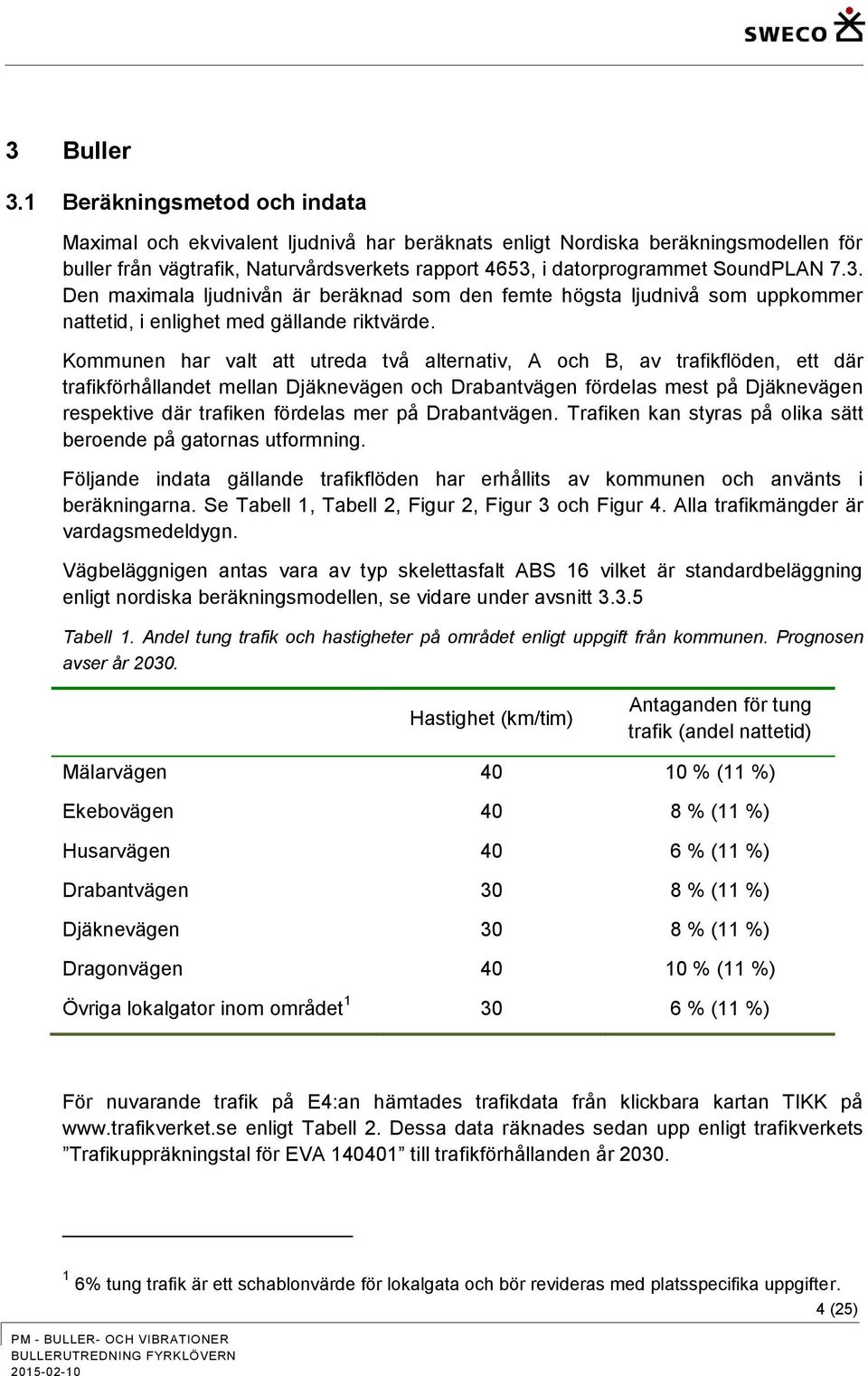3. Den maximala ljudnivån är beräknad som den femte högsta ljudnivå som uppkommer nattetid, i enlighet med gällande riktvärde.