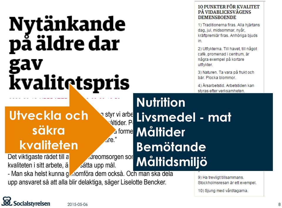 kvaliteten Det viktigaste rådet till andra i äldreomsorgen som vill höja kvaliteten i sitt arbete, är att sätta upp mål.