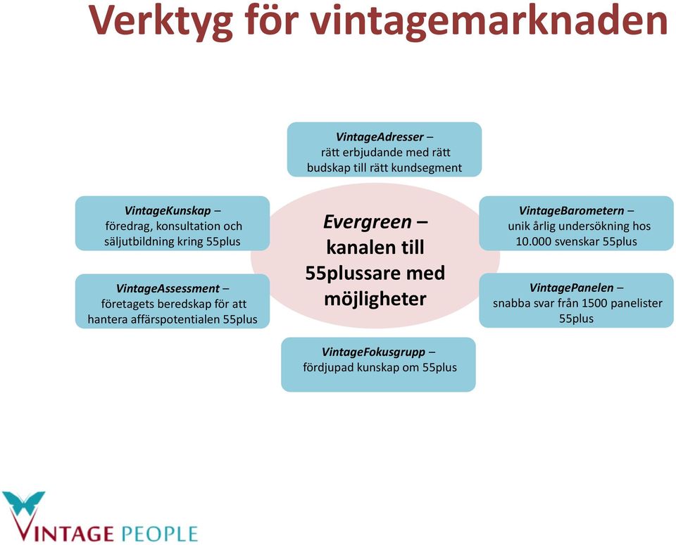 affärspotentialen 55plus Evergreen kanalen till 55plussare med möjligheter VintageFokusgrupp fördjupad kunskap om