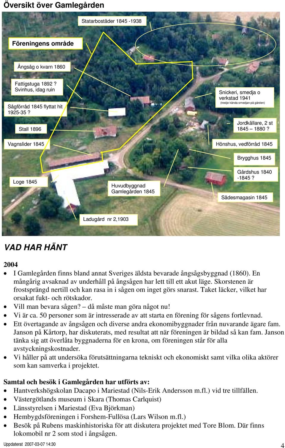 Hönshus, vedförråd 1845 Brygghus 1845 Loge 1845 Huvudbyggnad Gamlegården 1845 Gårdshus 1840-1845?