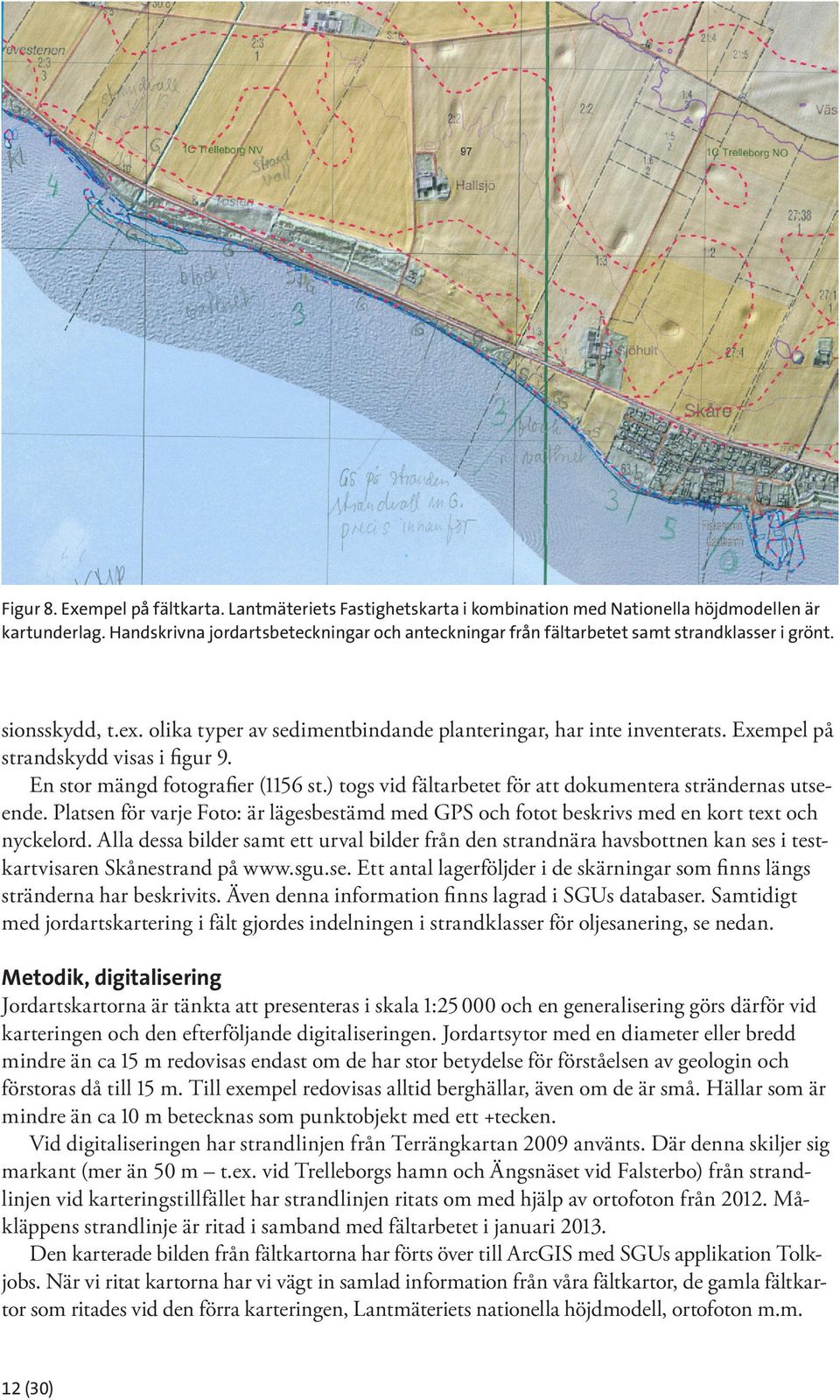 Exempel på strandskydd visas i figur 9. En stor mängd fotografier (1156 st.) togs vid fältarbetet för att dokumentera strändernas utseende.