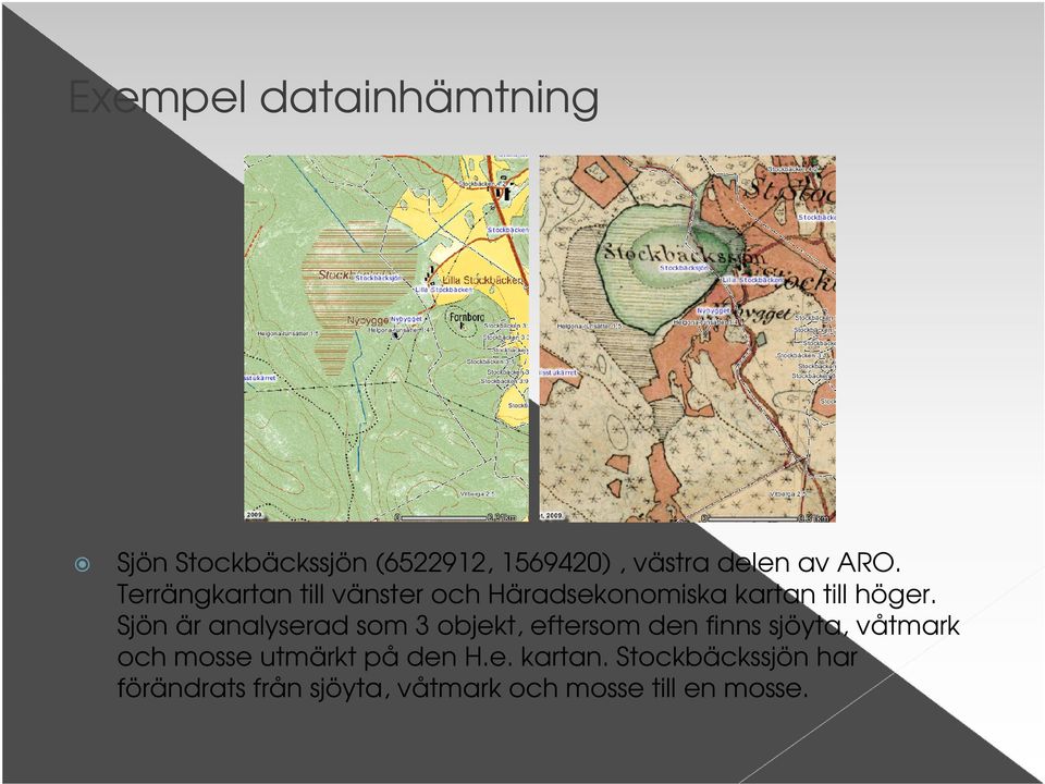 Sjön är analyserad som 3 objekt, eftersom den finns sjöyta, våtmark och mosse