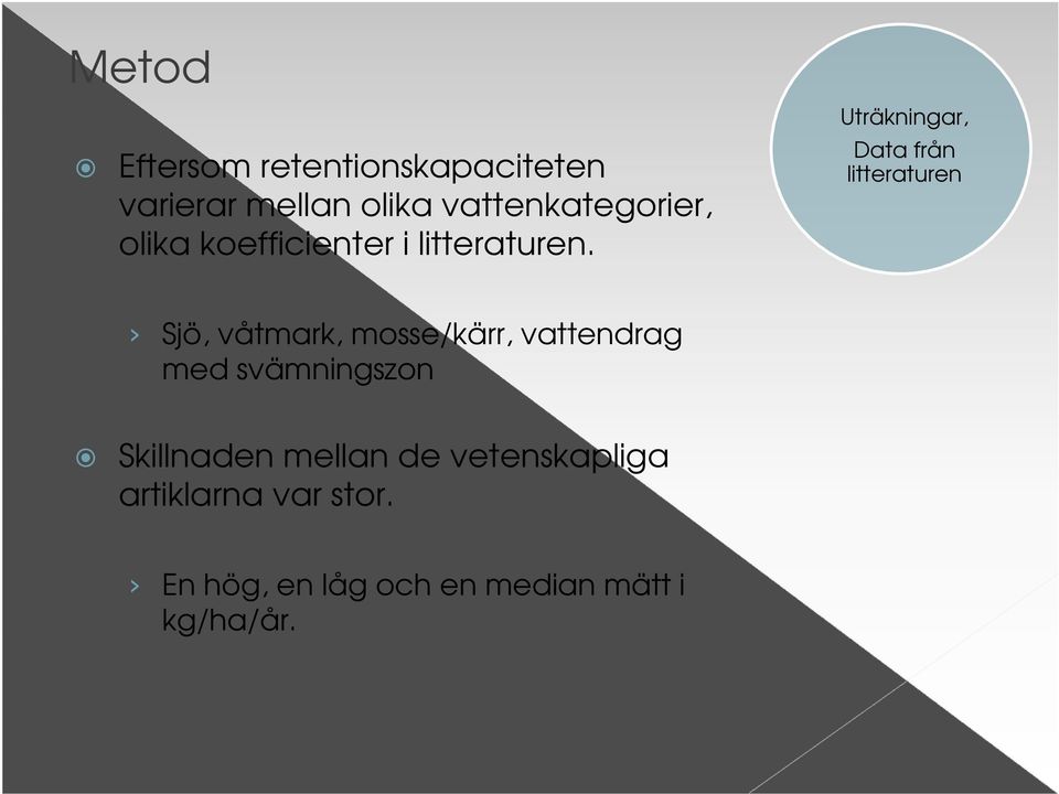 Uträkningar, Data från litteraturen Sjö, våtmark, mosse/kärr, vattendrag