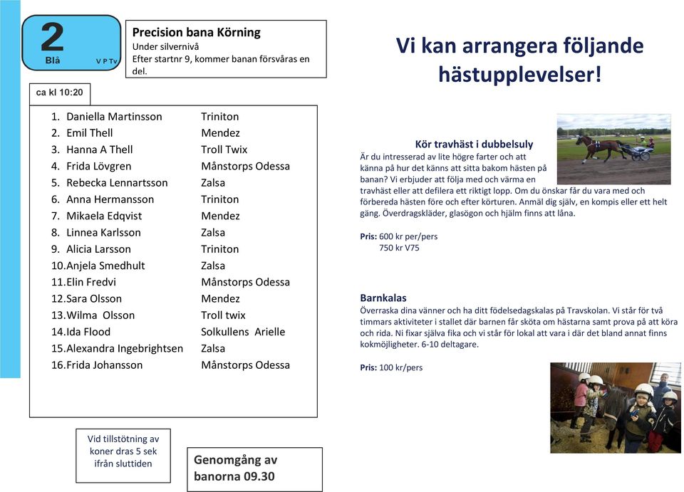 Anjela Smedhult Zalsa 11.Elin Fredvi Månstorps Odessa 12.Sara Olsson Mendez 13.Wilma Olsson Troll twix 14.Ida Flood Solkullens Arielle 15.Alexandra Ingebrightsen Zalsa 16.