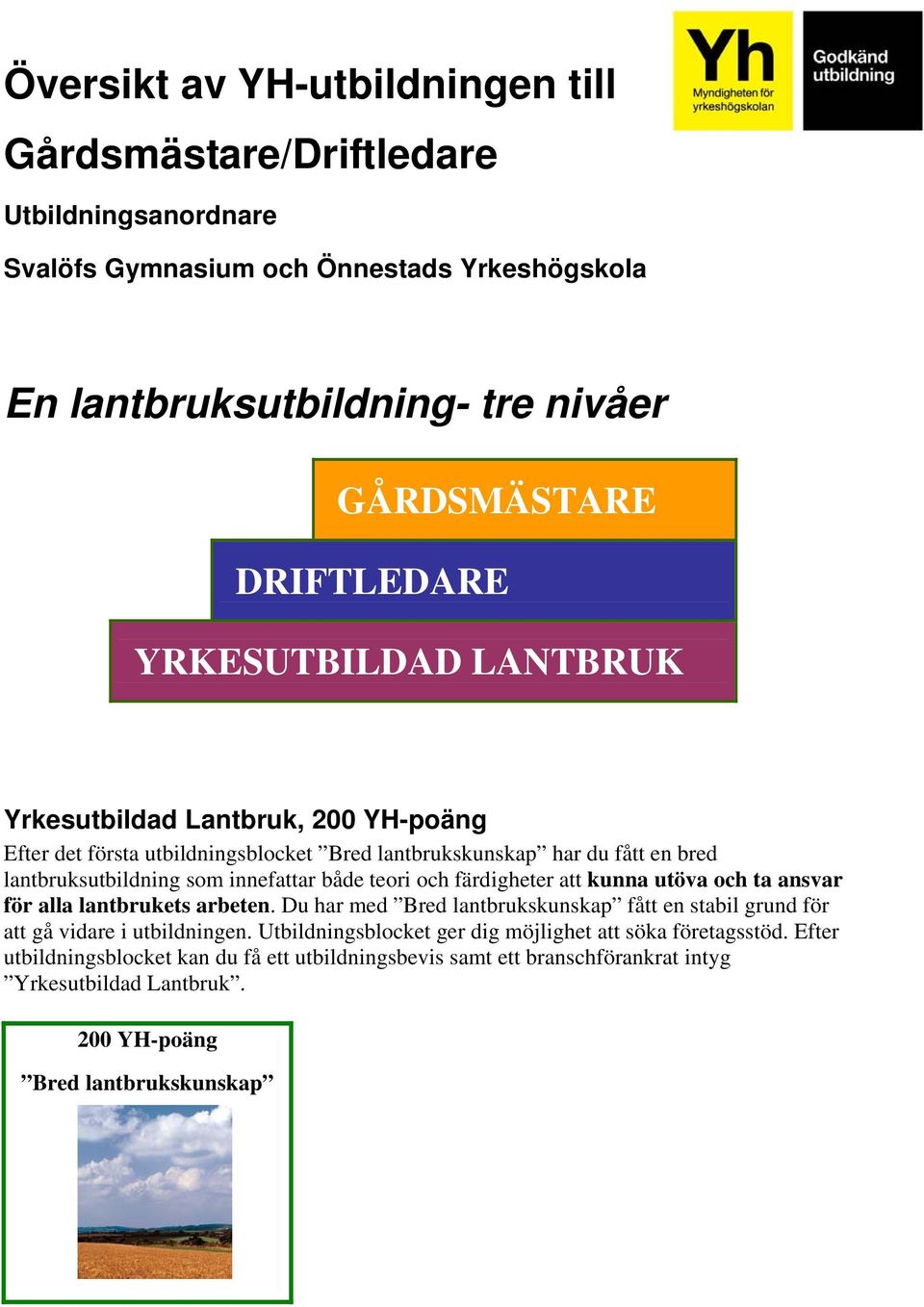 innefattar både teori och färdigheter att kunna utöva och ta ansvar för alla lantbrukets arbeten.