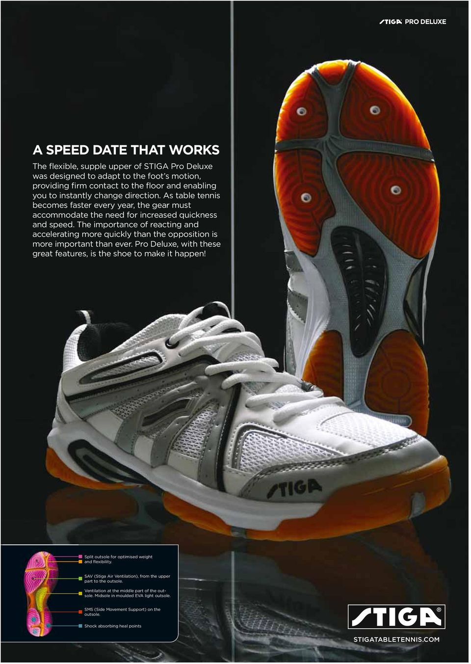 The importance of reacting and accelerating more quickly than the opposition is more important than ever. Pro Deluxe, with these great features, is the shoe to make it happen!