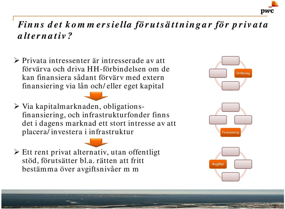 via lån och/eller eget kapital Via kapitalmarknaden, obligationsfinansiering, och infrastrukturfonder finns det i dagens marknad ett stort