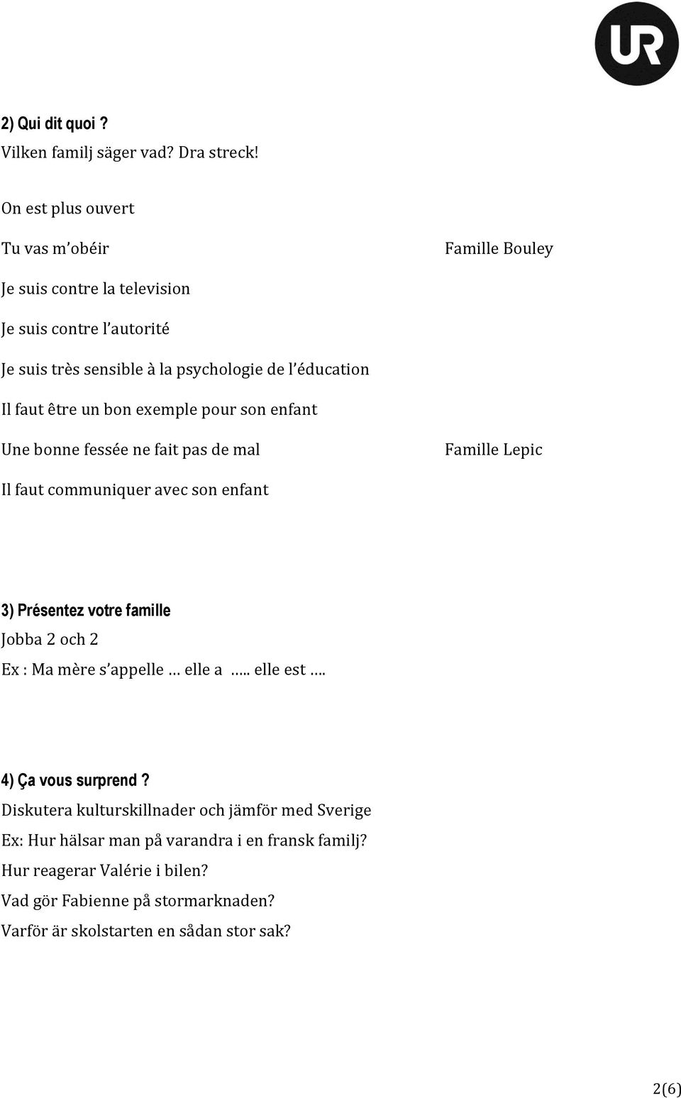 faut être un bon exemple pour son enfant Une bonne fessée ne fait pas de mal Famille Lepic Il faut communiquer avec son enfant 3) Présentez votre famille Jobba 2