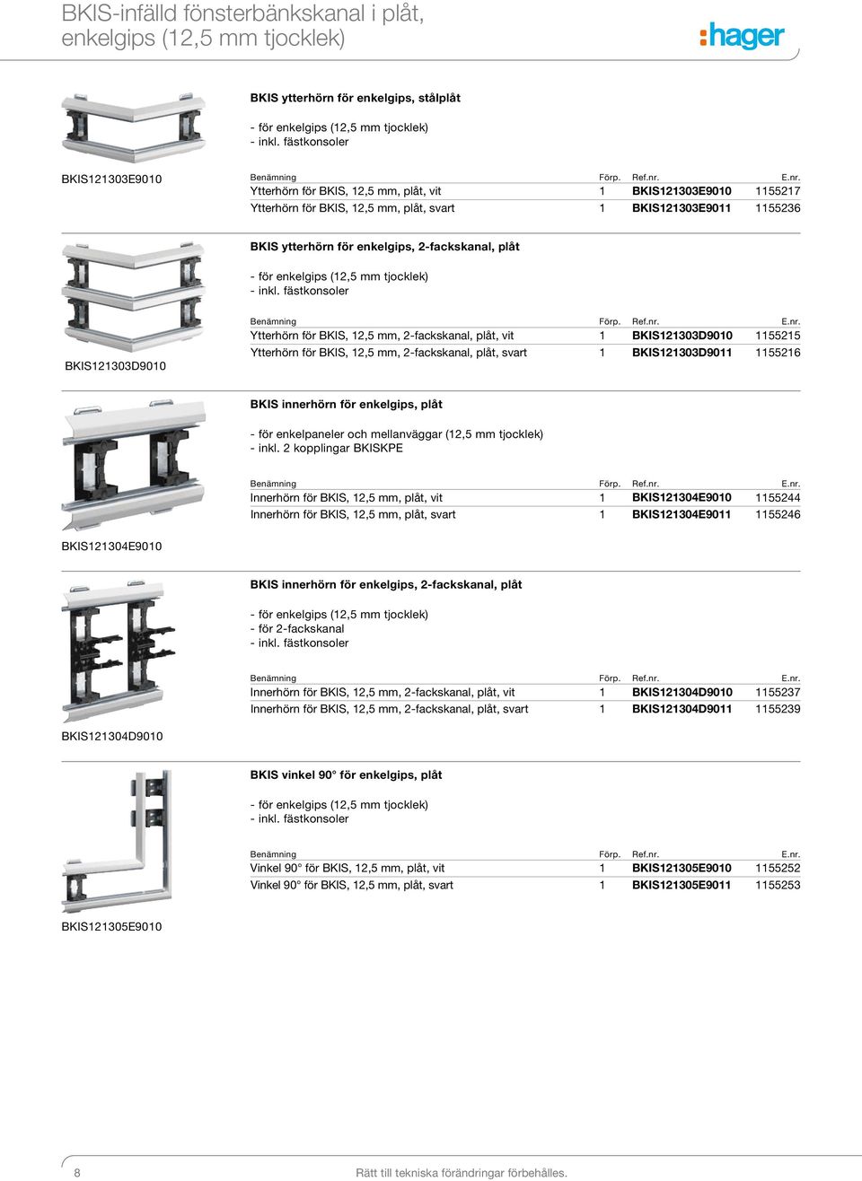 2-fackskanal, plåt, svart 1 BKIS121303D9011 1155216 BKIS innerhörn för enkelgips, plåt - för enkelpaneler och mellanväggar (12,5 mm tjocklek) - inkl.