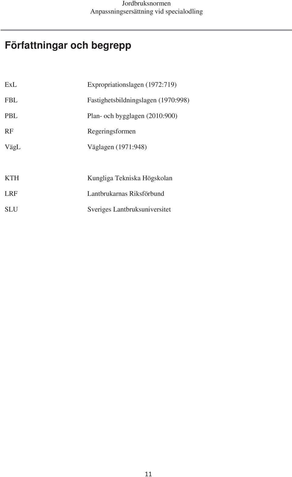 (2010:900) RF Regeringsformen VägL Väglagen (1971:948) KTH LRF SLU