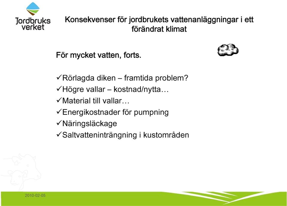 Högre vallar kostnad/nytta Material till vallar Energikostnader