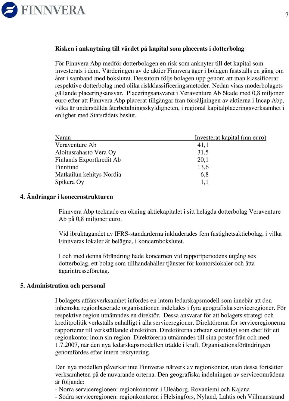 Dessutom följs bolagen upp genom att man klassificerar respektive dotterbolag med olika riskklassificeringsmetoder. Nedan visas moderbolagets gällande placeringsansvar.