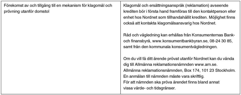 Råd och vägledning kan erhållas från Konsumenternas Bankoch finansbyrå, www.konsumentbankbyran.se, 08-24 30 85, samt från den kommunala konsumentvägledningen.